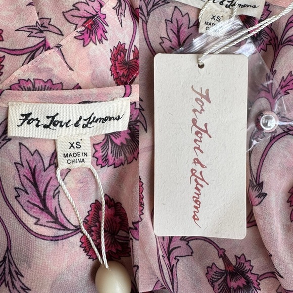 NWT For Love & Lemons Agnes Floral Plunge Mini Dress in Soft Rose XS - Picture 12 of 15